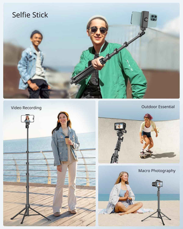 SENSYNE 62" Extendable Phone Tripod & Selfie Stick with Wireless Remote for iPhone and Android Phones