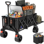 ROSONG Collapsible Wagon Cart with Wheels Foldable - Folding Utility Heavy Duty Wagons Carts for Grocery Sports Garden Shopping Camping Wheelbarrows (Black, 120L)