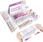 14-piece clear drawer organizer set for versatile storage