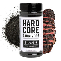Hardcore Carnivore Black activated charcoal meat seasoning rub 13 oz Texas-made blend for steak brisket burgers BBQ grilling and smoking