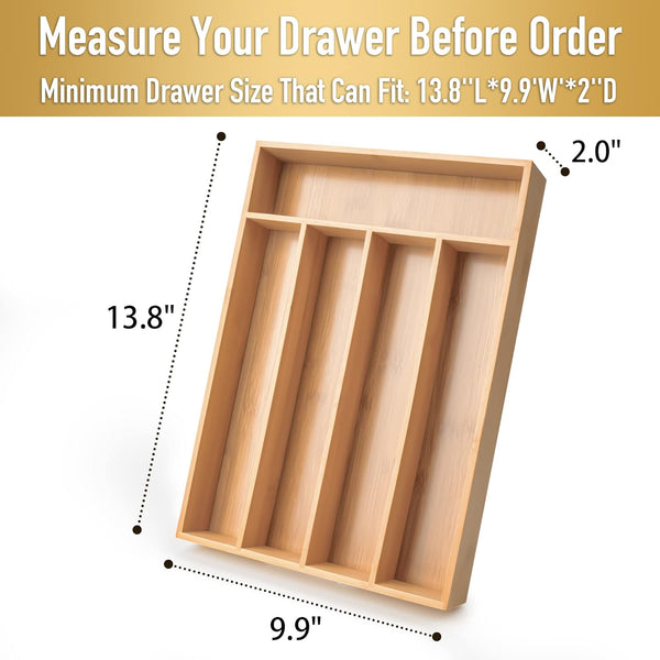Bamboo Silverware Organizer for Kitchen Drawer with 5 Slots