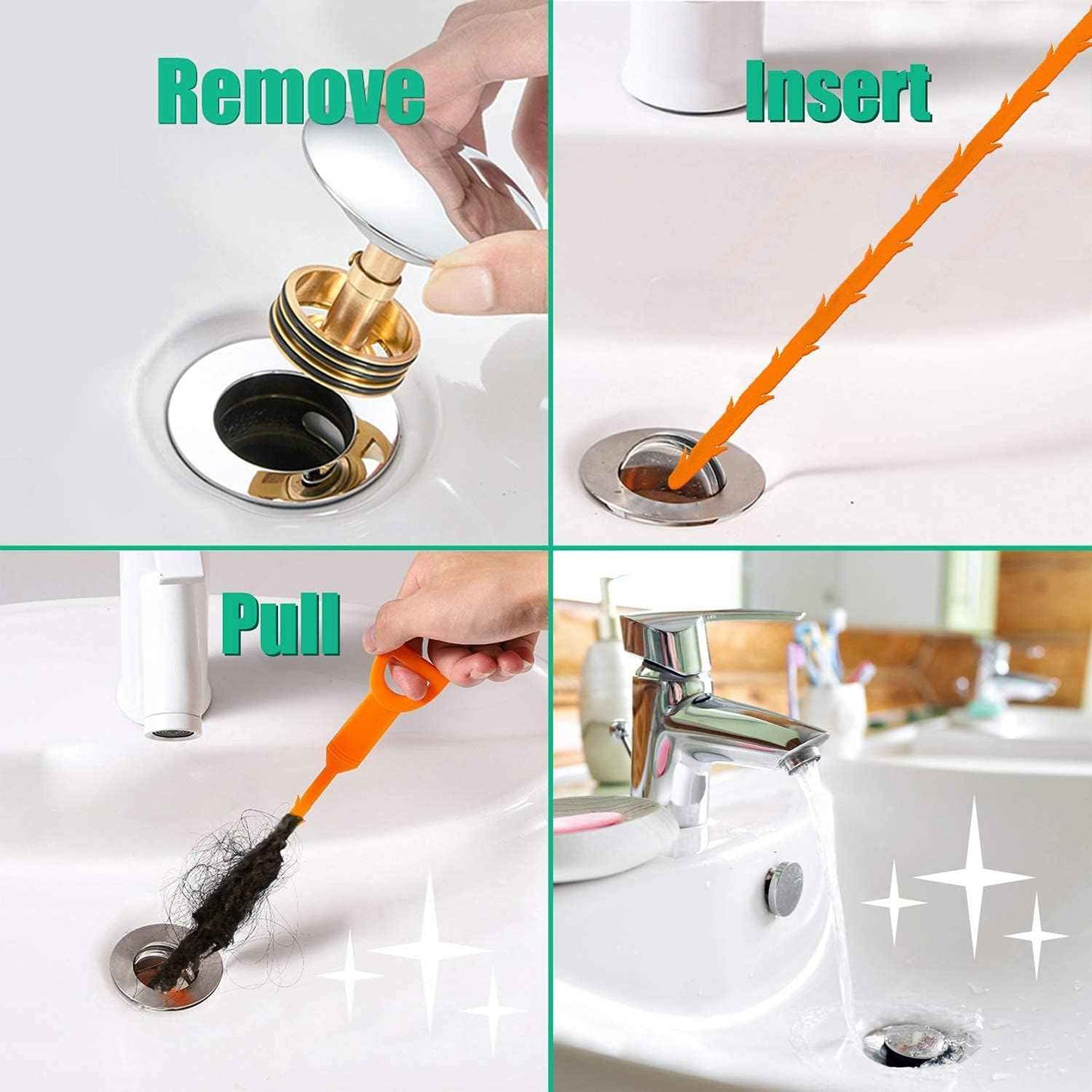 Polypropylene Drain Snake Shower Unclogger Tool 3 Pack Exquisite Packaging