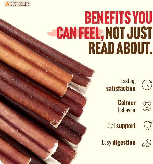 Natural Farm Odor-Free Bully Sticks 6 Inch 25 Count 100% Beef Pizzle Chews Grass-Fed Non-GMO Grain-Free