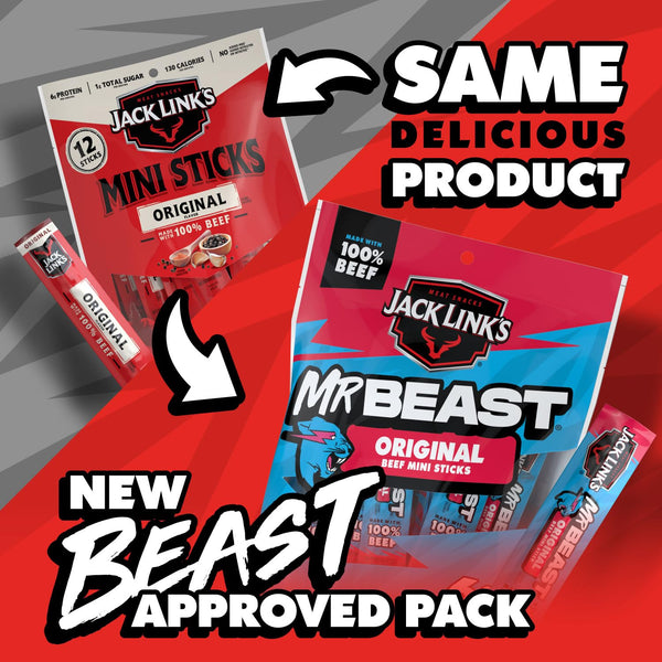 Jack Link's x MrBeast Original Mini Beef Jerky Sticks, 12 Pack, 0.5 oz Meat Sticks