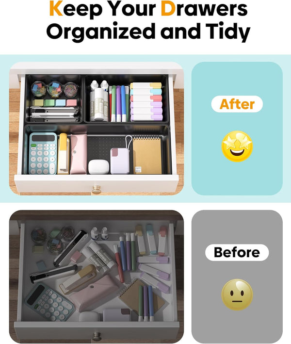 10 Pack Large Size Plastic Drawer Organizers Set for Desk and Vanity