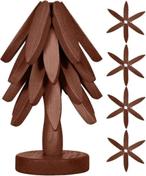 Wooden Cup Coaster Set，Tree Shape Trivet Set,Tree Coasters- 4 Wooden Trivets + 1 Stand stored for hot Dish/Pot/Bowl/teapot/hot Pot Set (Brown)