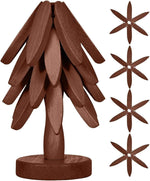 Wooden Tree Shape Coasters and Trivet Set, 4 Wooden Trivets + 1 Stand, Brown