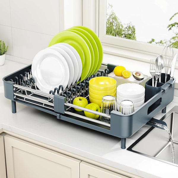 Urackify Stainless Steel Dish Drying Rack with Foldable Organizer