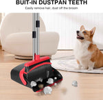 NACENA 52-Inch Adjustable Broom and Dustpan Set with Teeth for Hair Removal, Suitable for Home, Kitchen, Office, and Hall (Black & Red)