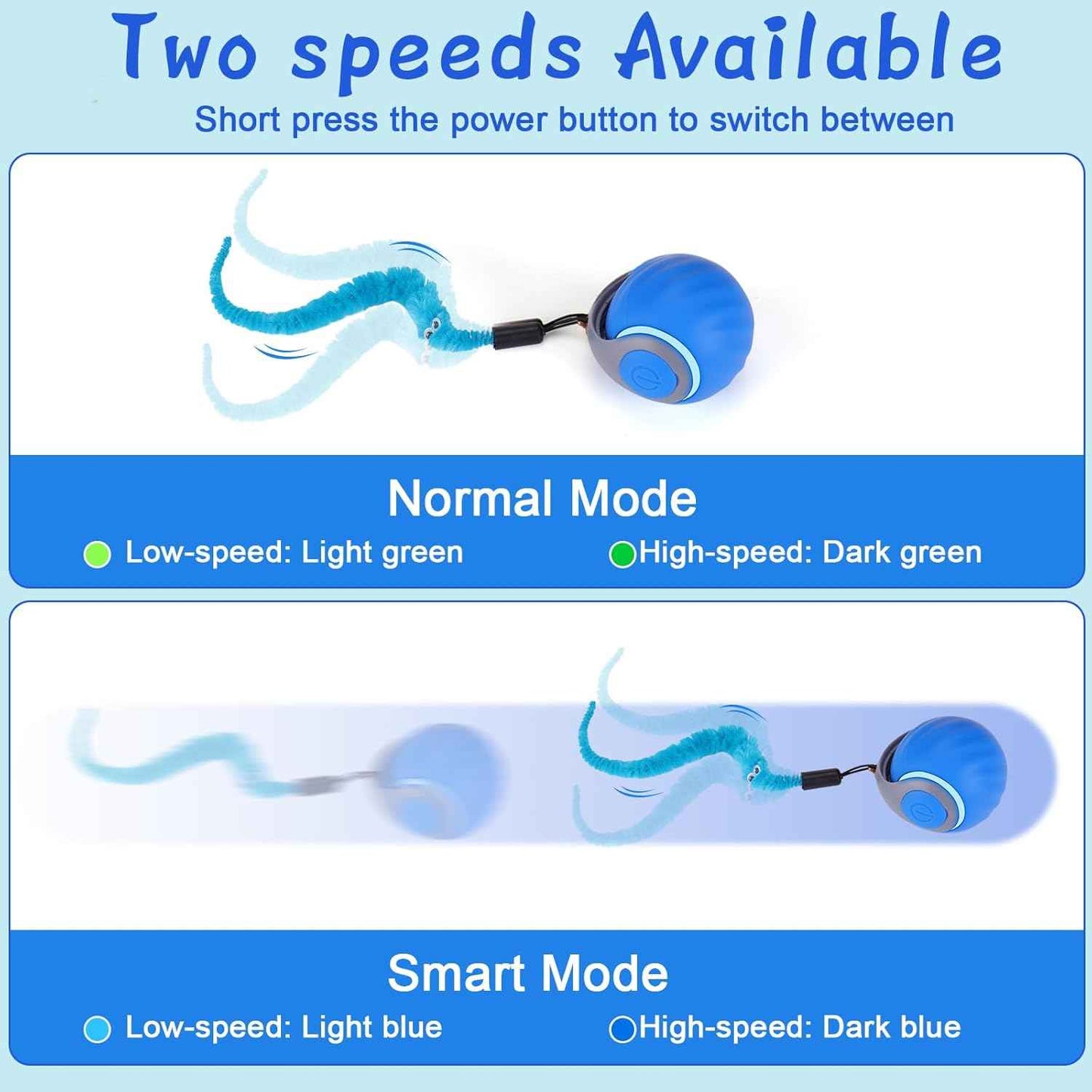 BABORUI Interactive Cat Toy Ball - Automatic Interactive Cat Toys for Indoor Cats with 3 Tails, 2 Speeds Rechargeable Cat Enrichment Toys for Small/Medium/Large Cats to Keep Them Busy(Blue)