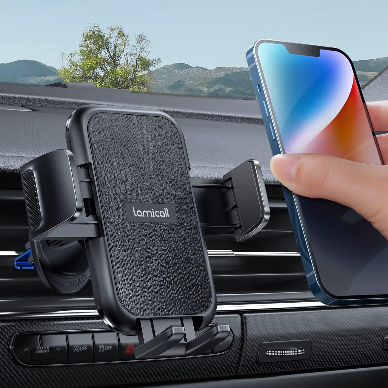 Lamicall 2025 Wider Clamp & Metal Hook Car Phone Holder Vent [Thick Cases Friendly] Phone Holders for Your Car Mount Automobile Hands Free Cradle Air Vent for iPhone 17 16 15 14 13 Pro Max Smartphone
