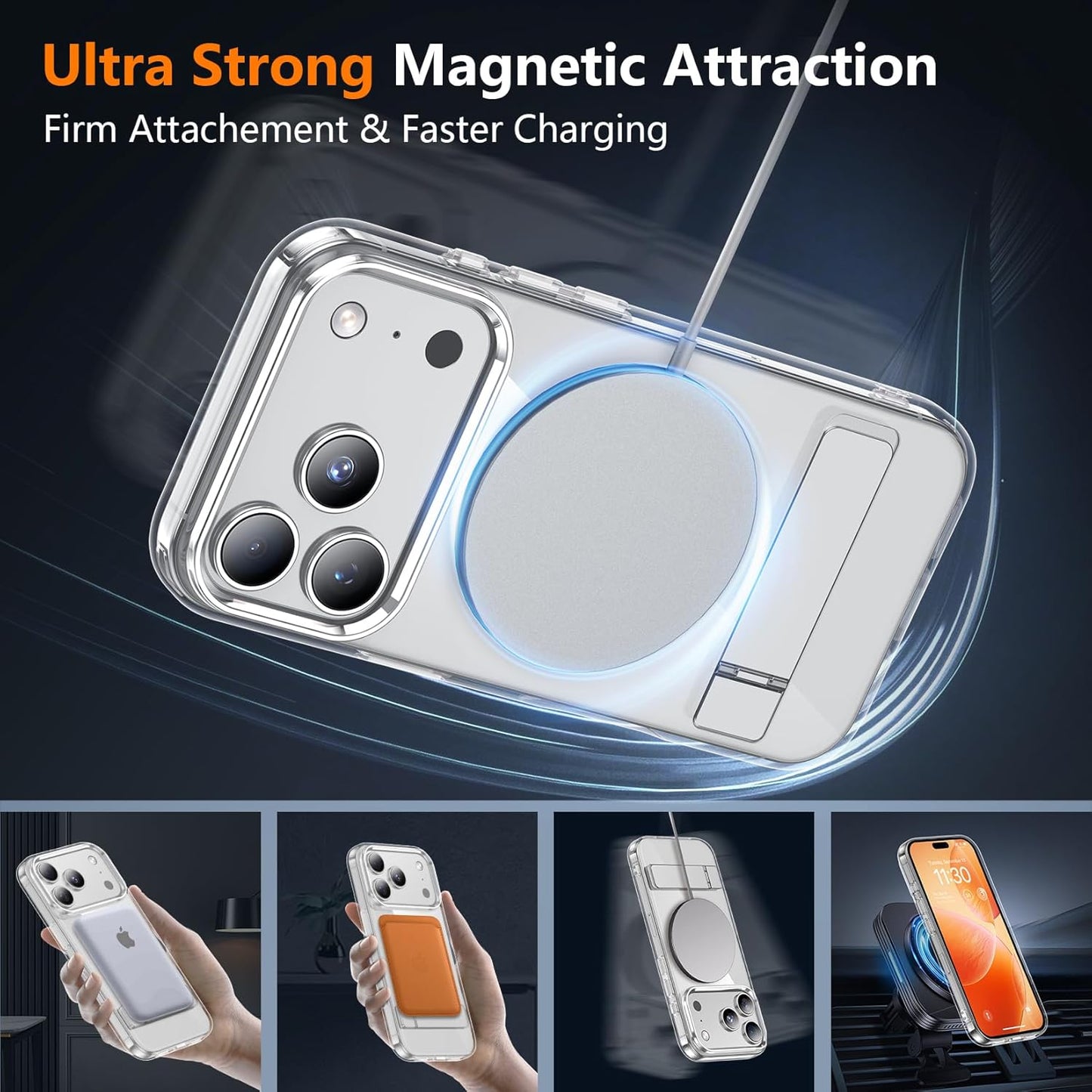 SPIDERCASE Magnetic for iPhone 17 Pro Max Case,with [3 Stand Ways] [Military Grade Drop Protection] with Invisible Stand Shockproof Slim Case for iPhone 17 Pro Max 6.9",Clear