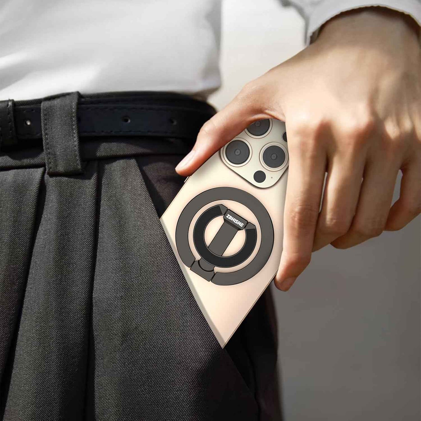 Magnetic Phone Ring for MagSafe Grip [Dual-Sided Magnetic] [Super Magnet] [Magnet Phone Stand Grip Compatible with Car Mounts] Mag Safe Accessory for iPhone 17/16/15/14/13 Pro Max Plus, Grey