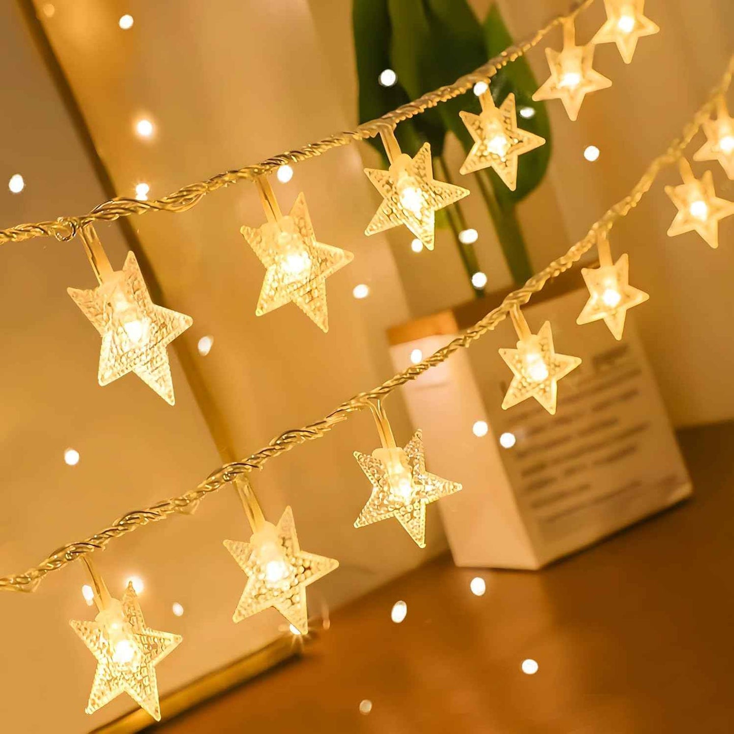 ANJAYLIA 20 LED Star String Lights 10 FT Fairy Christmas Lights Battery Operated for Indoor & Outdoor, Party, Wedding and Holiday Decorations Warm White