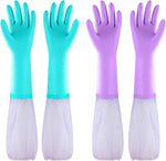 Elgood Reusable Dishwashing Cleaning Gloves with Latex free, Cotton lining,Kitchen Gloves 2 Pairs,Purple+blue Medium