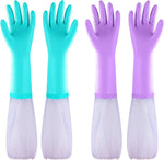Elgood Reusable Dishwashing Cleaning Gloves with Latex free, Cotton lining,Kitchen Gloves 2 Pairs,Purple+blue Medium