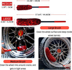 4-pack long handle wheel brush kit for cleaning wheel and tire with soft and stiff brushes