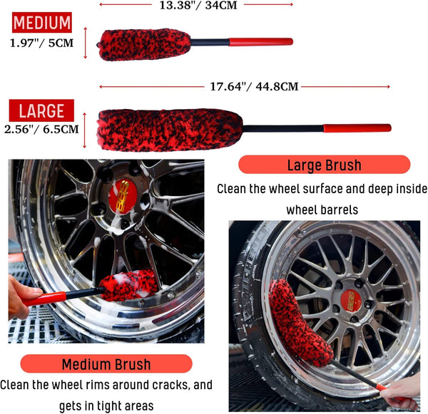 4-pack long handle wheel brush kit for cleaning wheel and tire with soft and stiff brushes