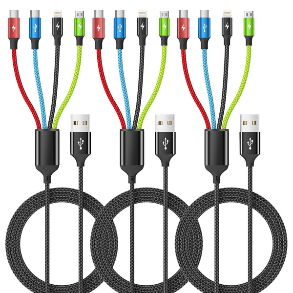 Cruise Essentials 2026 4 in 1 Multi Charging Cable [2Pack 5FT], Tangle Free USB C Car Charger Cable, Nylon Braided Charging Cords for Multiple Devices, Travel Essentials Car Accessories