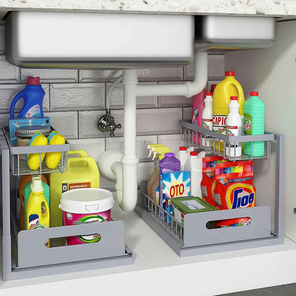 REALINN Under Sink Organizer, Pull Out Cabinet Storage 2 Tier Slide Out Sink Shelf, Kitchen Organizers and Storage, Black, 1 Pack