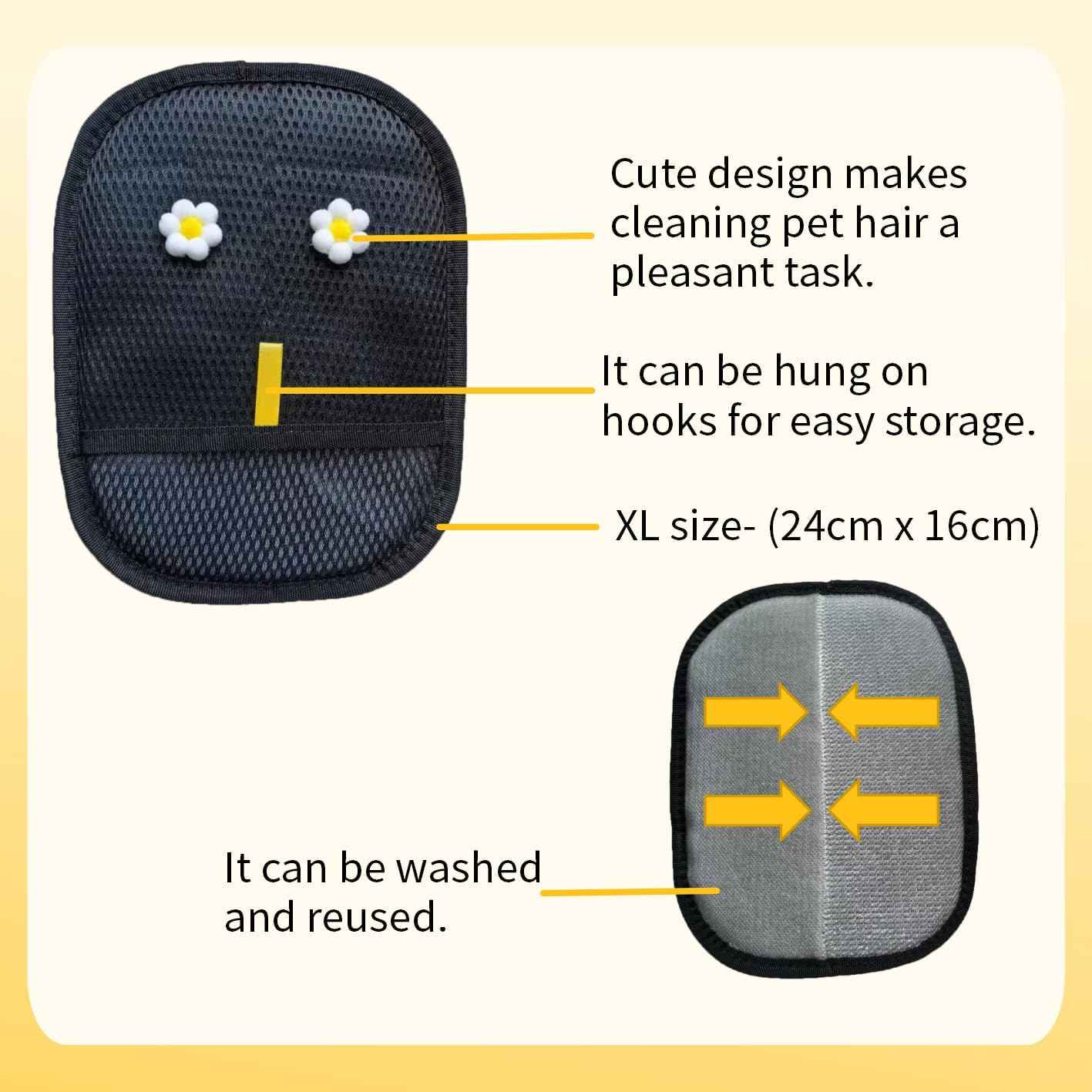 Extra Large Thickened Pet Hair Removal Glove for Dogs & Cats, Upgraded Reusable Electrostatic Pet Grooming Magic Glove with Cute Design for Furniture, Sofa & Clothes