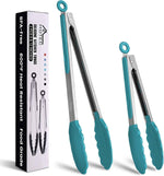 HOTEC Premium 7 & 9 Inch Kitchen Tongs, Stainless Steel Locking Cooking Tongs with Silicone Tips, Non-Scratch & Heat Resistant, Serving Tongs for Salad, BBQ, Classic Blue, Set of 2