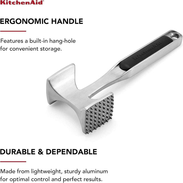 KitchenAid meat tenderizer with aluminized mallet, hang hole, and lifetime warranty, one size, black