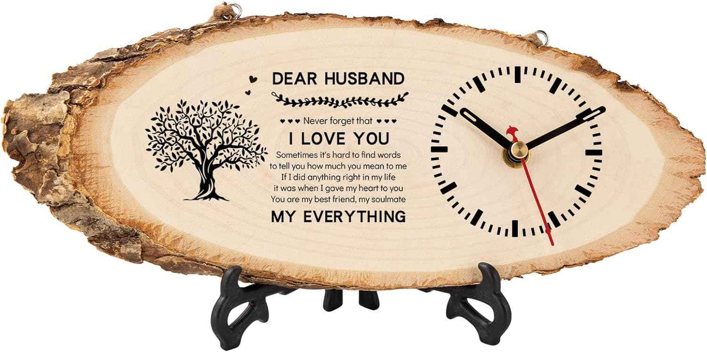BeauGift Valentines Day Gifts for Him, Mens Wooden Clock Gift for Husband from Wife, Birthday Anniversary Fathers Day Clock Gift for Him Office Home Decor