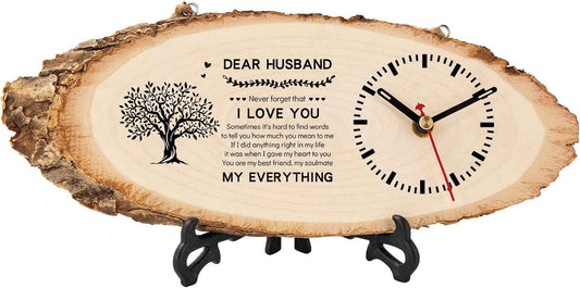 BeauGift Valentines Day Gifts for Him, Mens Wooden Clock Gift for Husband from Wife, Birthday Anniversary Fathers Day Clock Gift for Him Office Home Decor