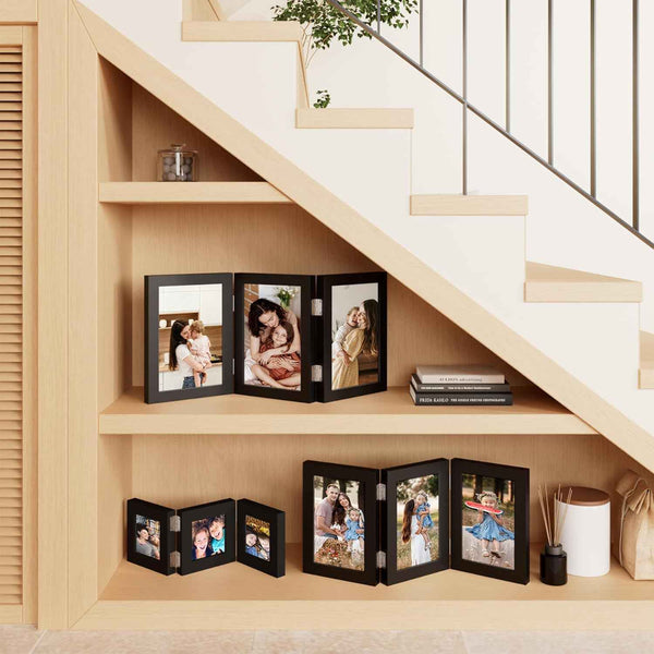 decorUhome Triple 4x6 Picture Frame Vertical, Engineered Wood Trifold Photo Frame with Plexiglass for Tabletop Display, 4x6, Black
