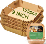 Large Air Fryer Disposable Paper Liners Square 9 Inch, 125 Pcs Parchment paper liner for 5-8QT Air fryer, Oil-proof, Water-proof, Parchment Baking Paper for Baking Roasting Microwave