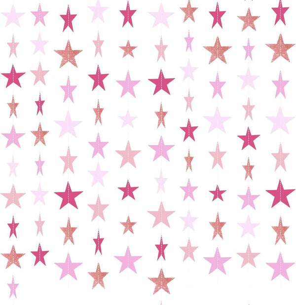 Patelai Glitter Star Garland Banner Christmas Decor 130 Feet Star Hanging Bunting Banner Twinkle Backdrop for Homecoming Classroom Wedding Birthday Halloween Party Supplies(Gold)