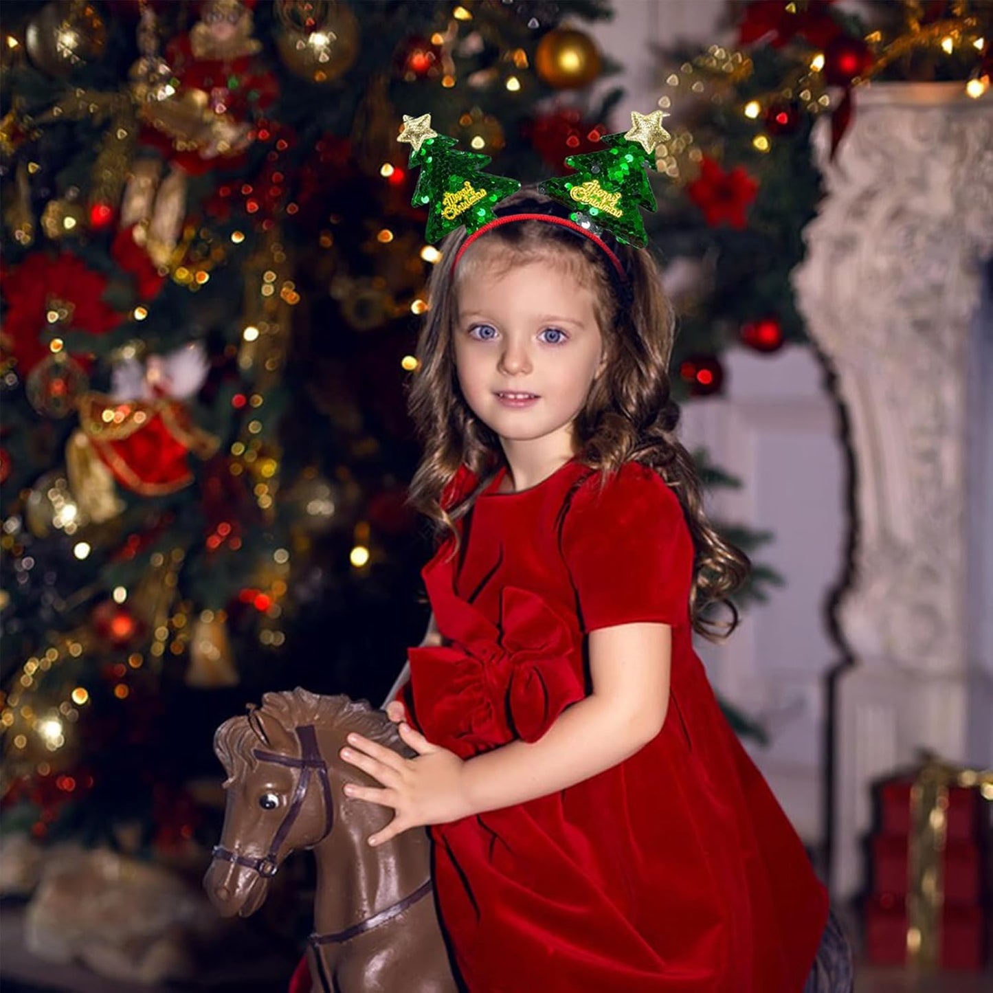 Christmas Headbands Christmas Tree Hair Bands Glitter Green Sequins Headbands Holiday Party Gift for Women Girl Hair Decoration Accessory (Christmas Tree)