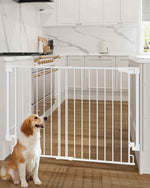 Cumbor 29.2–43" Baby Gate for Stairs, Wall-Mounted (Drill Required), Expandable No Bottom Bar Dog Gate, Auto Close Extra Wide Walk Thru, Pet & Toddler Proof Gate, Top & Bottom of Stairways (White)