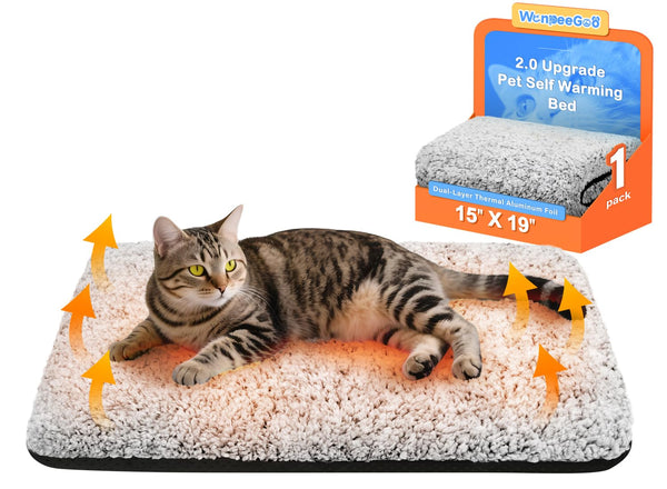 Upgraded Self Warming Cat Bed, Heated Cat Bed 2.0, 15"x19" Plush Pet Mat with Removable Cover