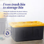 Heavy Duty Plastic Storage Bins with Lids, 15 Gallon, Black/Yellow