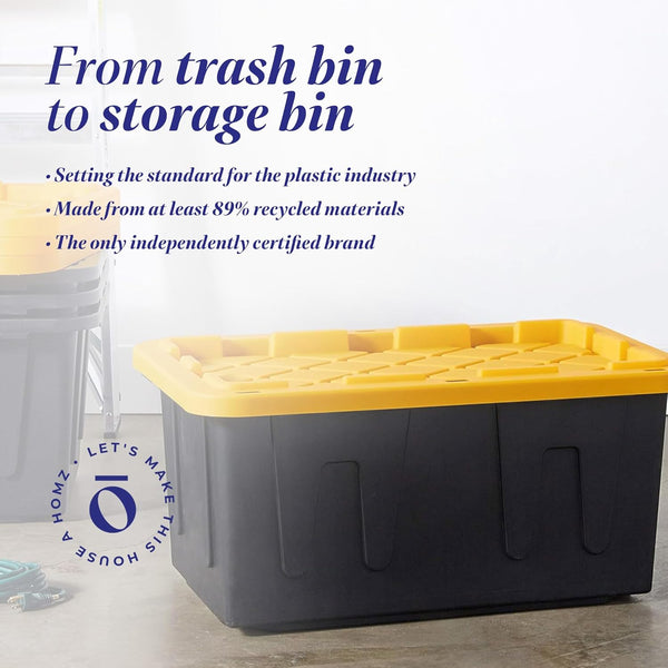 Heavy Duty Plastic Storage Bins with Lids, 15 Gallon, Black/Yellow