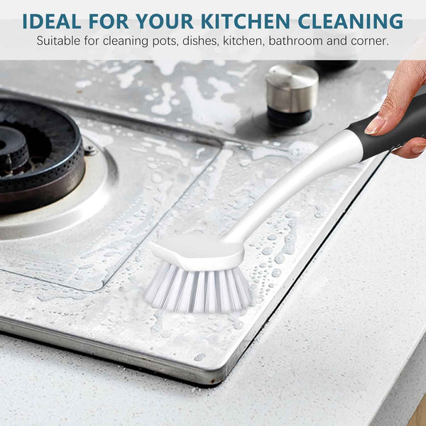 SetSail Dish Brush Set of 3 with Bottle Brush, Dish Scrub Brush with Long Handle Deep Cleaning Handle Brush with Scraper Tip for Kitchen Sink Dishes Bottle Cup Pot and Pans Tile Lines, Black