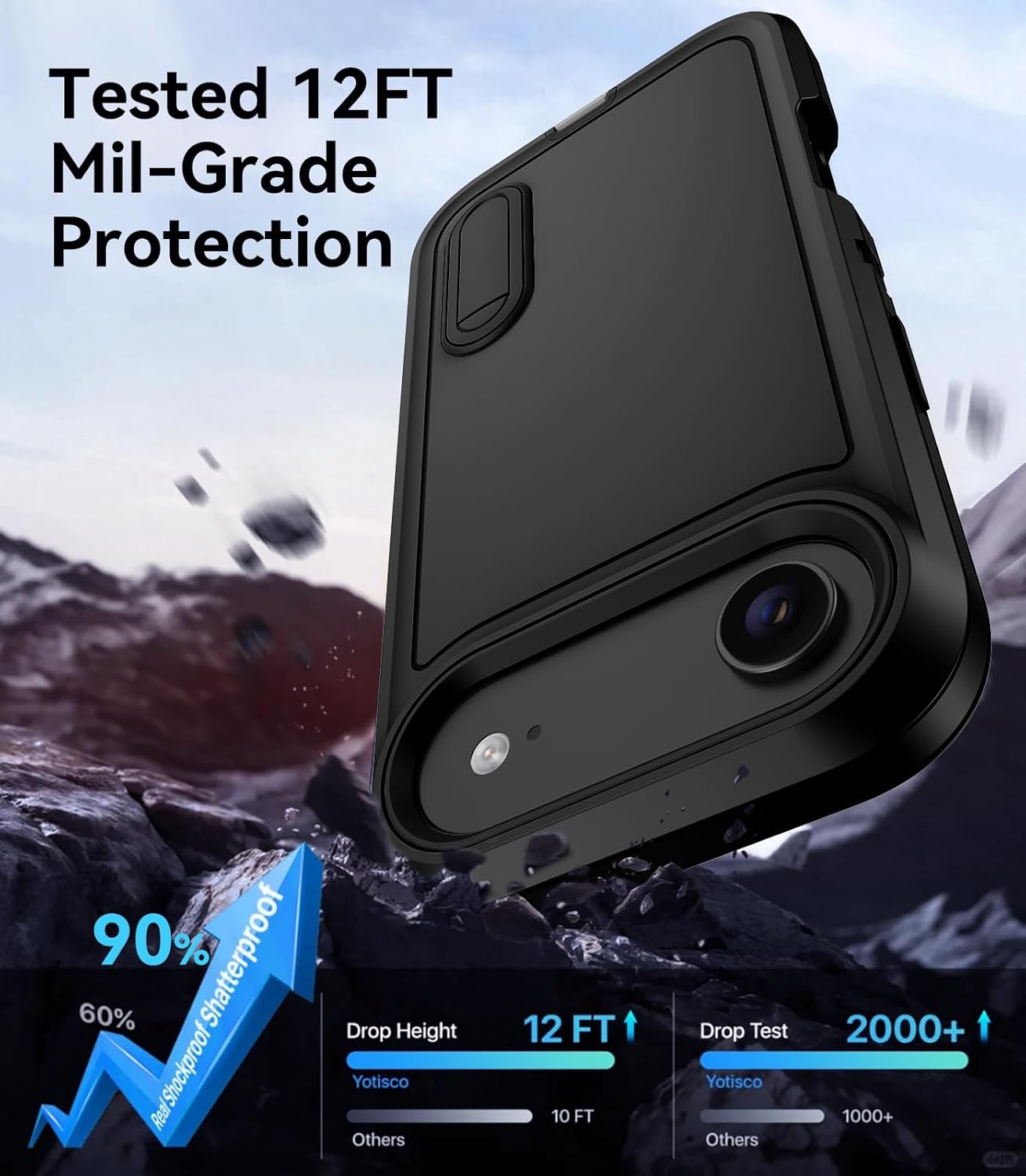 for iPhone 17 Air Case with Built-in Invisible Kickstand,[2*Screen Protector] Military-Grade Protection Shockproof Protective Cover,Hard Back Stand Phone Case for iPhone 17 Air (Black)