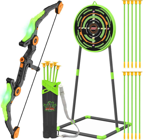 Kmuxilal 2 Pack Kids Bow and Arrow Set with LED Flash Lights, 14 Suction Cup Arrows and Fluorescence Standing Target-Perfect Indoor and Outdoor Game Archery Set Toy Gift for 4 5 6 7 8-12 Year Old Boys