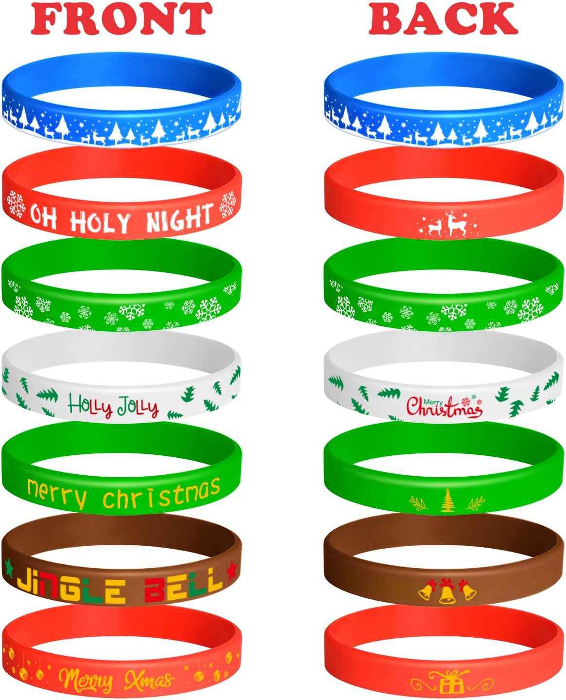 FEPITO 42 Pieces Christmas Silicone Wristbands Rubber Band Bracelets for Christmas Party Decoration Supplies 7 Merry Xmas Style
