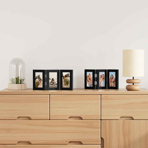 decorUhome Triple 4x6 Picture Frame Vertical, Engineered Wood Trifold Photo Frame with Plexiglass for Tabletop Display, 4x6, Black
