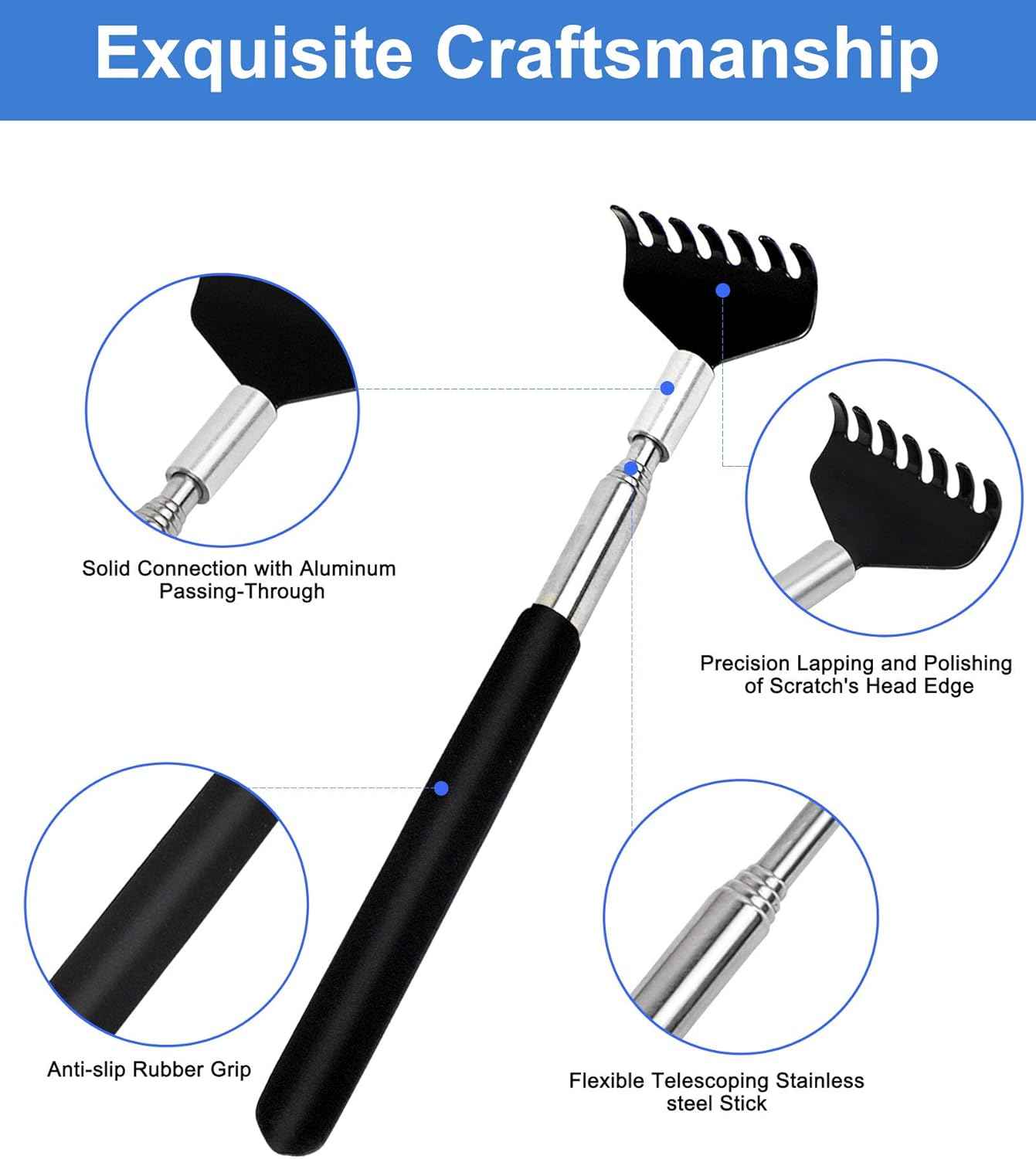 Portable Extendable Back Scratcher, 2 Pack Metal Telescoping Backscratchers for Adults, Kids,Dogs Itch Scratcher with Beautiful Gifts Packaging