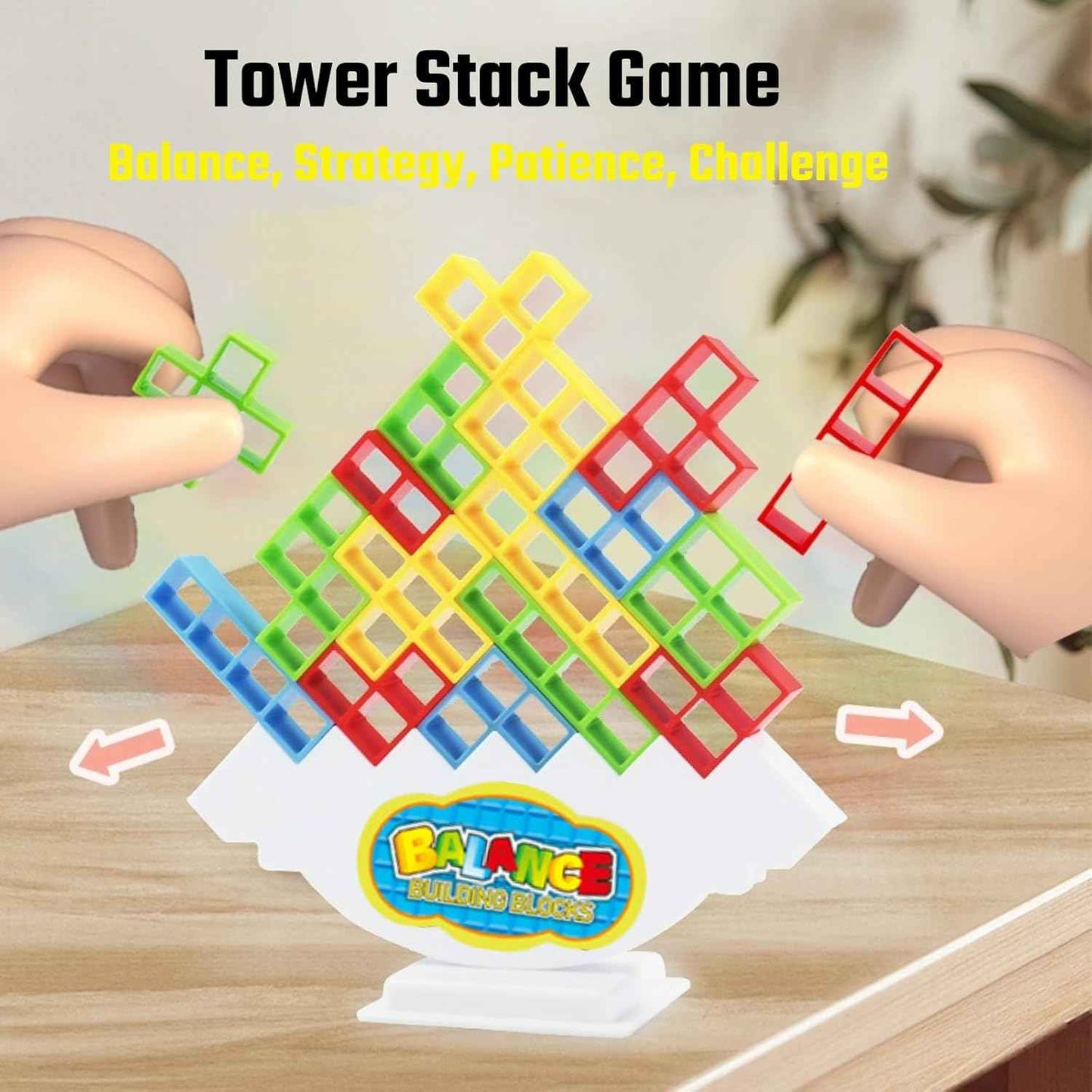 64 Pcs Stacking Tower Game with 22 Cards, Giant Tumble Balance Game for Family, Ideal Gifts for Grandkids, Christmas Stocking Stuffers for Teen Boys & Girls, Party Board Game for Kids 6-12 & Adults