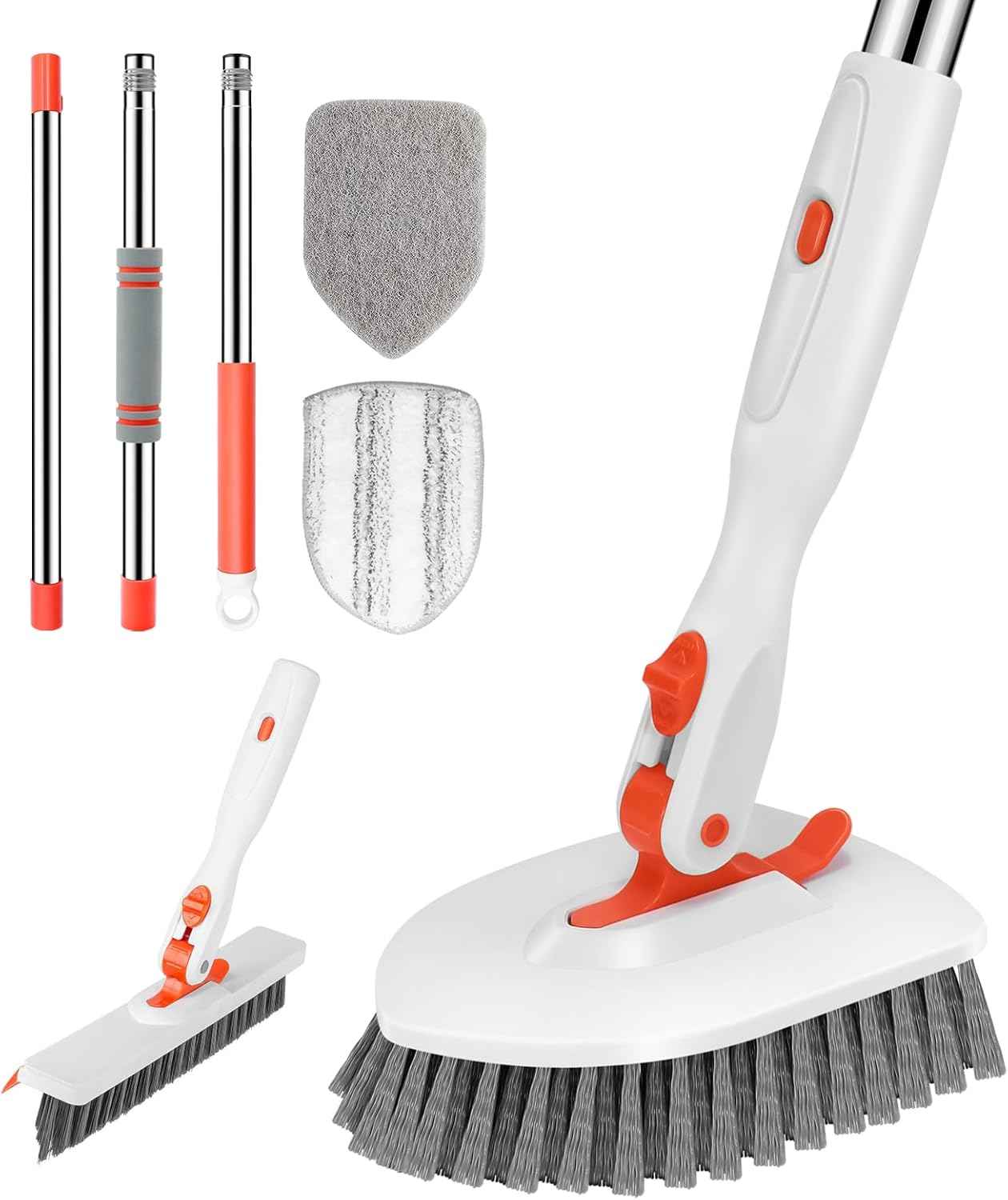 SetSail Floor Scrub Brush, 3-In-1 Tile Tub Floor Scrubber with 52-inch Adjustable Long Handle Shower Cleaner and 3 Detachable Replacement Brush Heads for Cleaning Bathroom Kitchen Walls Tub Tile
