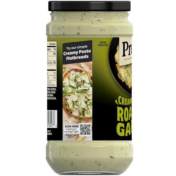 Prego Creamy Roasted Garlic Pesto Pasta Sauce, 14.5 oz Jar, No Added Sugars, Real Basil