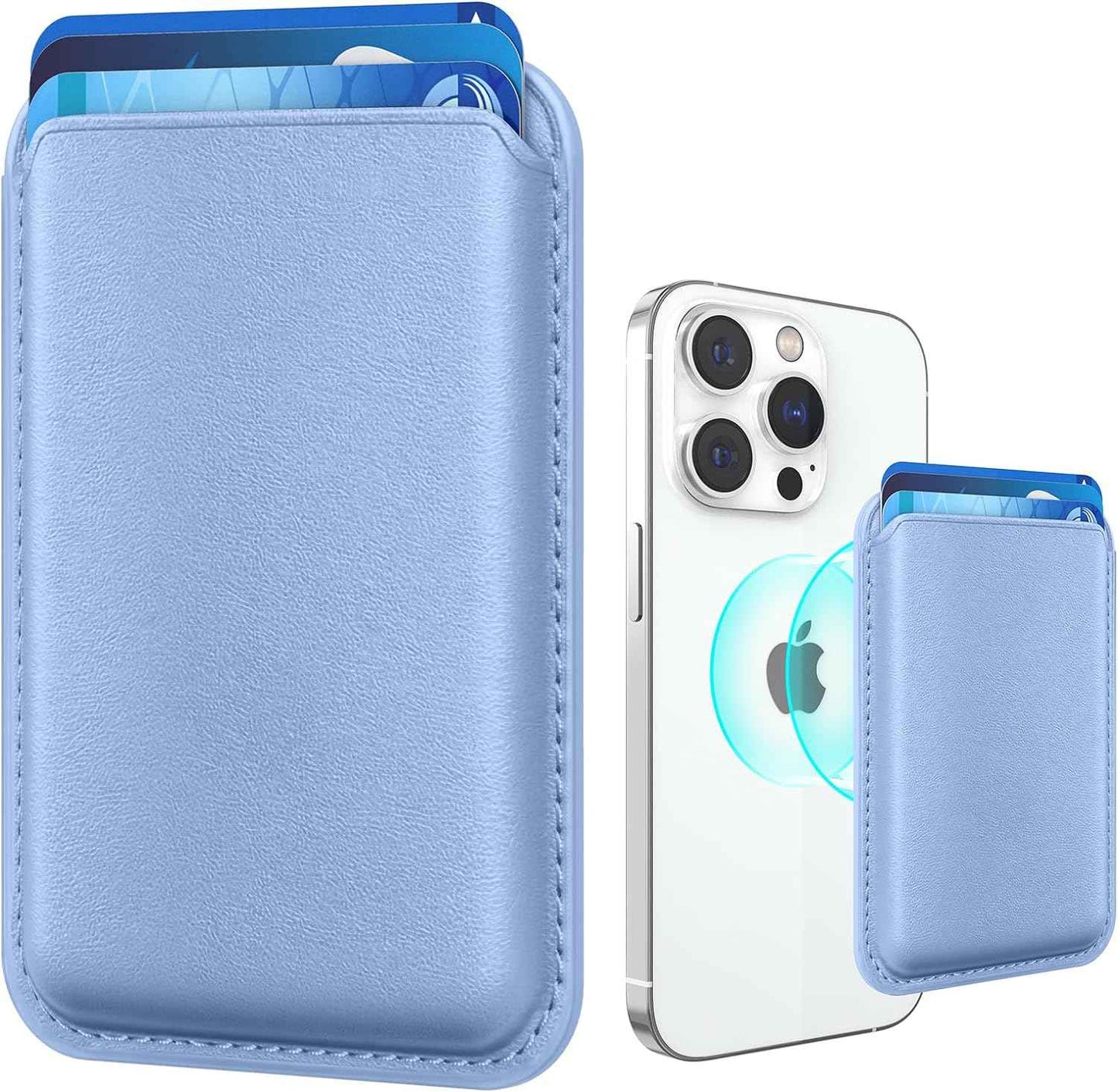 Stronger Magnetic RFID Leather Mag-Safe Card Holder for iPhone 16 Series, Mag-Safe Accessories Stick on Series of iPhone 17/16/15/14/13/12 and Pro/Promax, Black