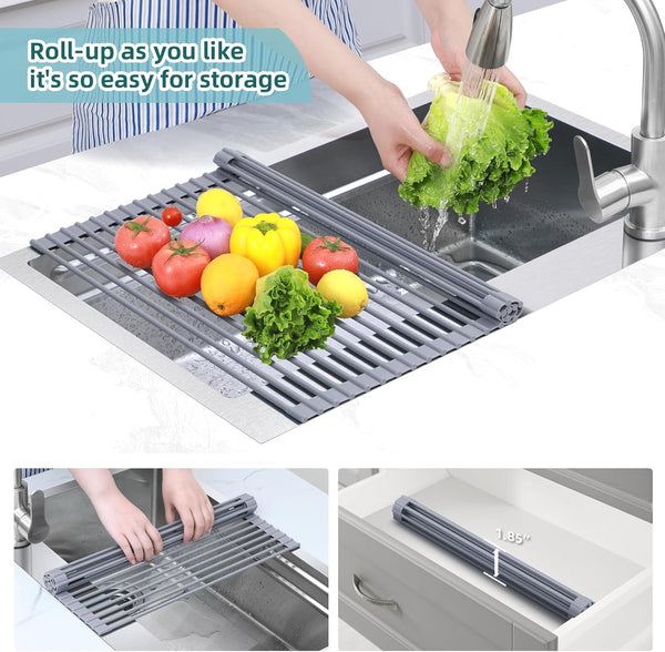 Ohuhu Over Sink Dish Drying Rack with Silicone Coating for Kitchen Counter