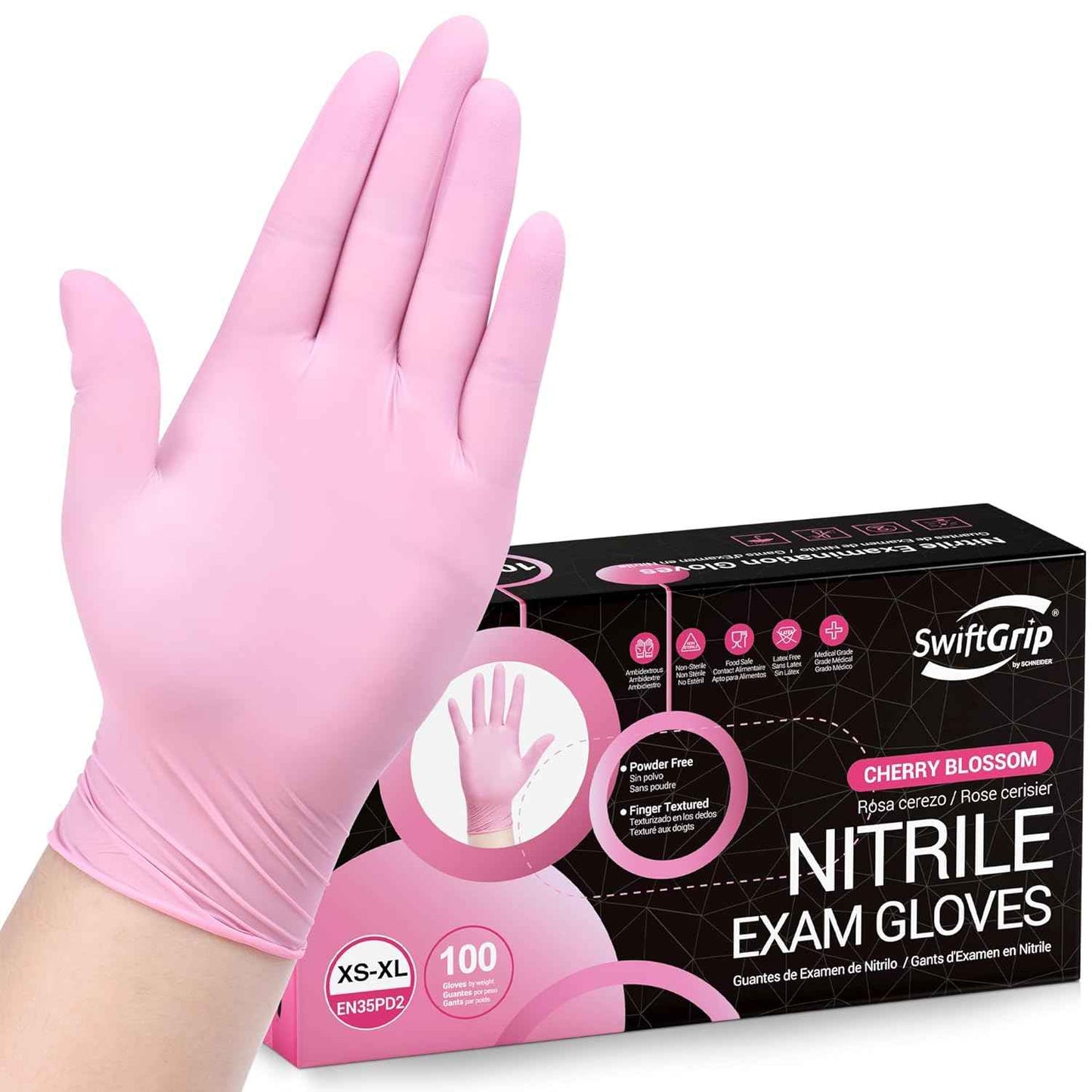 Food-Grade Pink Nitrile Gloves: 3-mil, Latex-Free, Powder-Free, 100-ct Box (Medium)