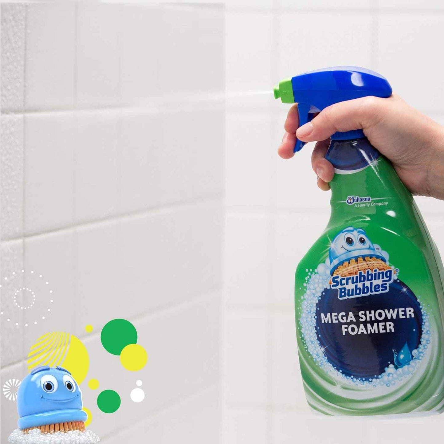 Scrubbing Bubbles Mega Bathroom and Shower Cleaner Spray, Foaming Action Removes Limescale and Soap Scum, Rainshower Scent, 32oz